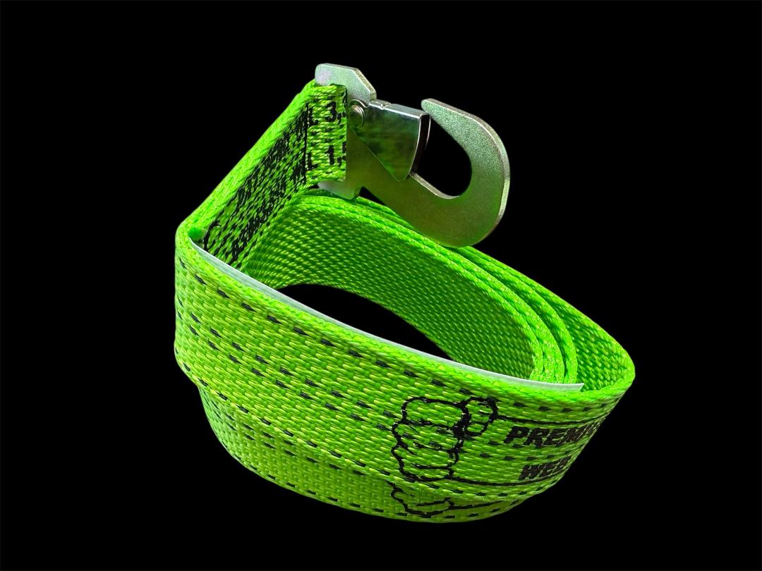 Premium Web Weave strap with heavy duty snap hook. This unique PREMIUM WEB weave pattern provides superior grip and reduced stretch. Prefect for securing loads and reliability.
High Tensile strength. Heavy duty Snap Hook. Weather Resistant. GREEN. RIGHT side view