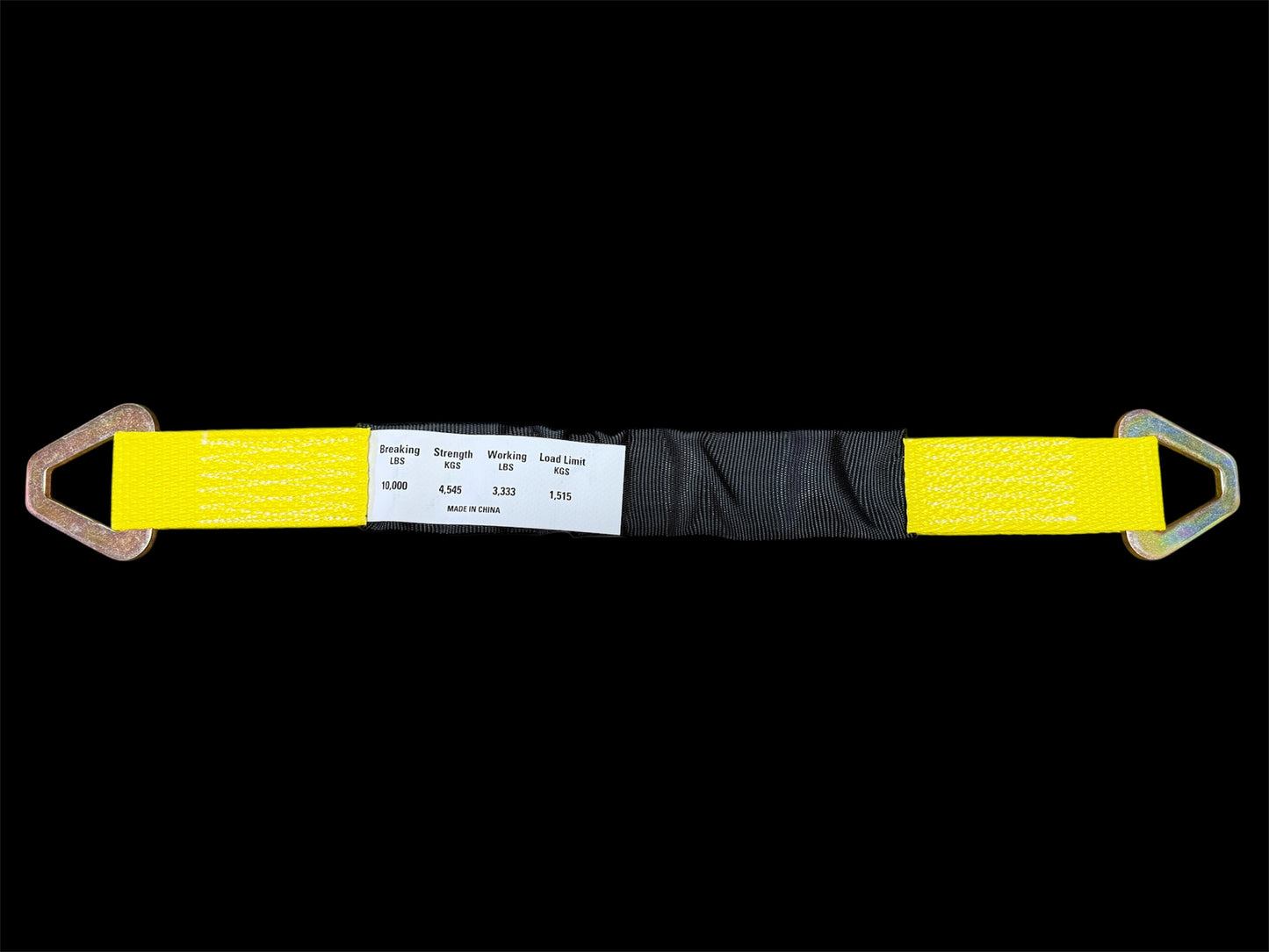 Hooks and Straps 2"wide 24" long axle strap. yellow. side view