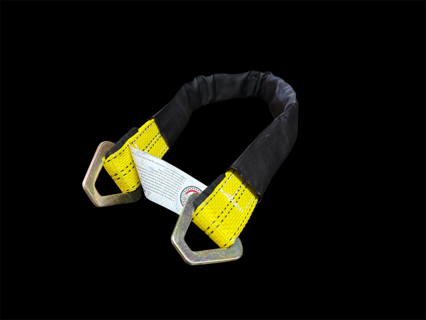 hooks and straps 2"x36" Triple Ply Magnetic Axle strap built from heavy duty polyester webbing. wraps around axles or other secure anchor points, providing maximum stability while protecting your cargo. Built-In magnets allow for easy placement and secure attachment, keeping the strap in place during setup for a hassle free experience. yellow. open view