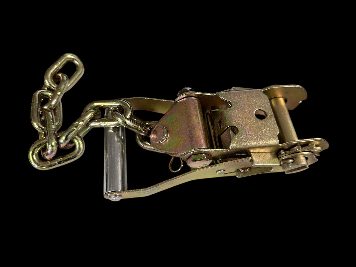 wide chain tail ratchet. folded. bottom side. light duty towing.