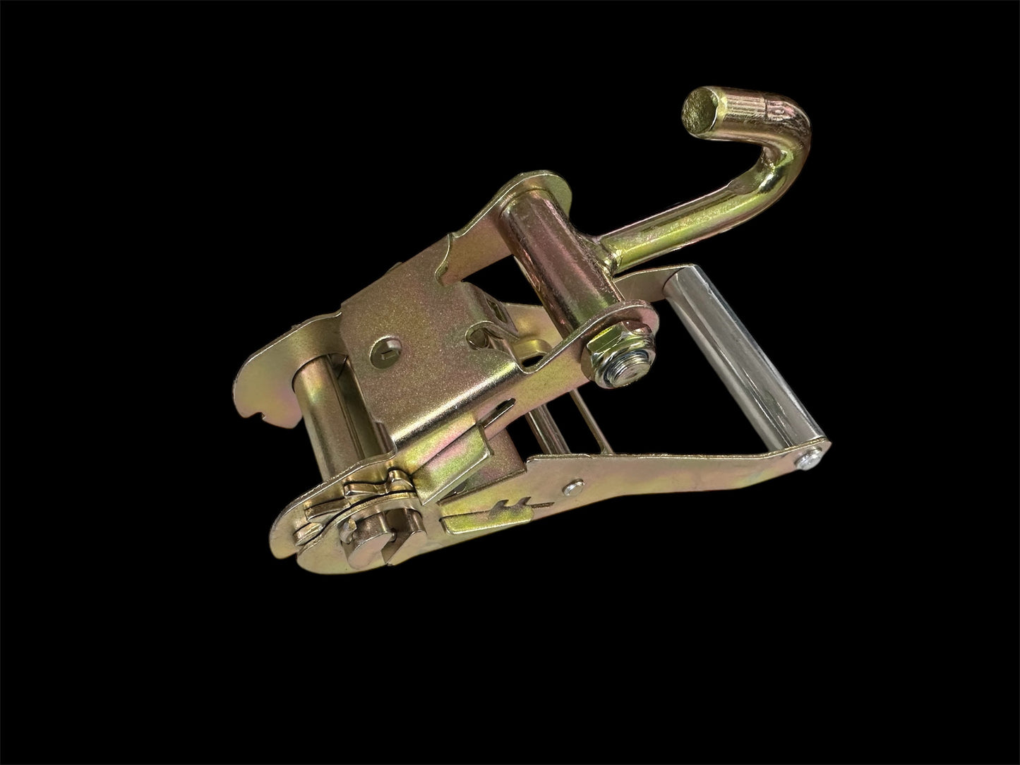 short wide finger hook. bottom view. folded view. ratchet