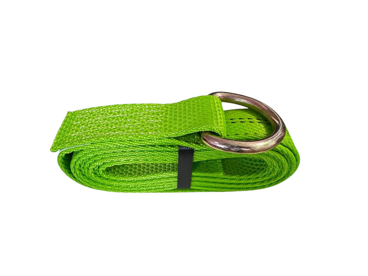 secure your load with confidence using our 2” x 10’ D-Ring Lasso Straps. Designed for versatility and durability, these straps are perfect for securing vehicles, equipment, and other cargo during transportation. Green. Top view