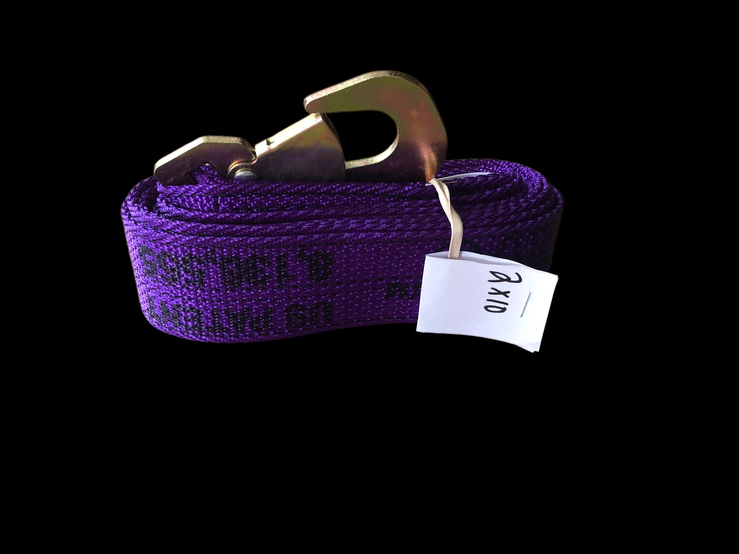 hooks and straps. purple 2" wide 10' long snap hook strap. side view. 2"x10' Snap Hook Strap. Designed for light-duty towing and transportation, this strap is made of high quality , abrasion-resistant polyester webbing that provides a strong, reliable hold. strong snap hook for quick and secure connection to anchor points, minimizing the risk of slippage during transport.