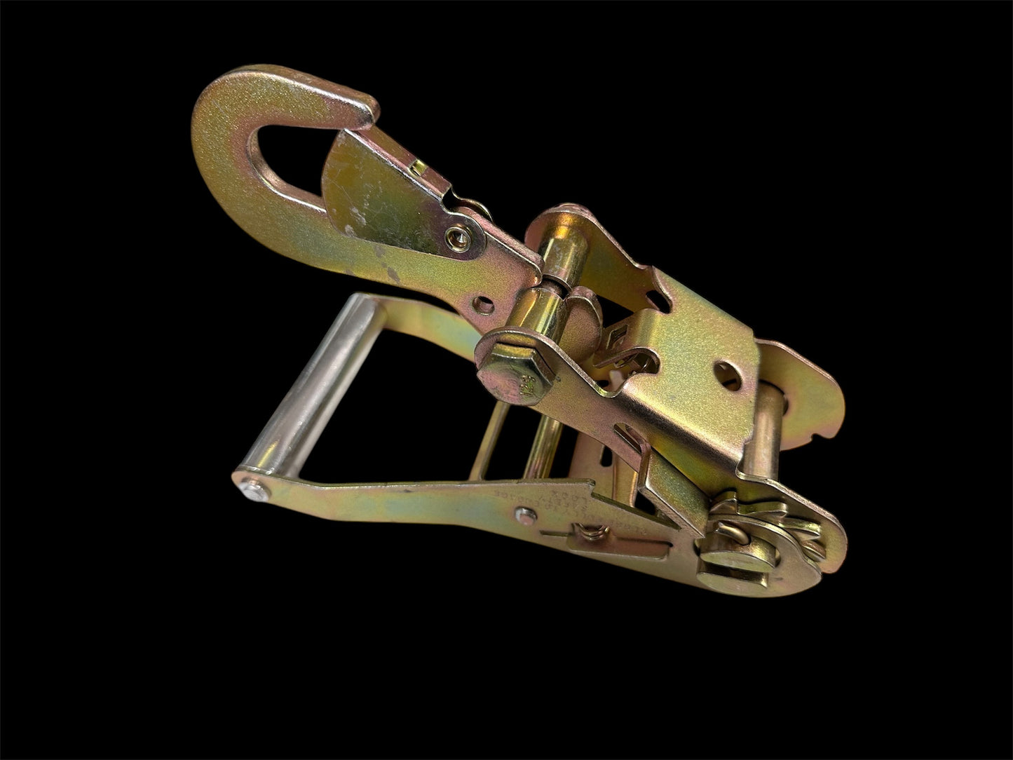 light duty towing and transportation ratchet. finger hook design. easy use bottom side. folded.