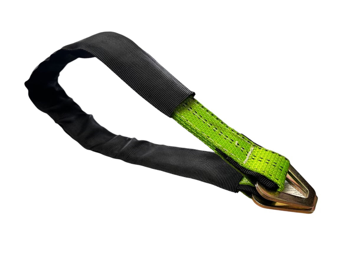 hooks and straps 2"x36" Triple Ply Magnetic Axle strap built from heavy duty polyester webbing. wraps around axles or other secure anchor points, providing maximum stability while protecting your cargo. Built-In magnets allow for easy placement and secure attachment, keeping the strap in place during setup for a hassle free experience. green. closed view.