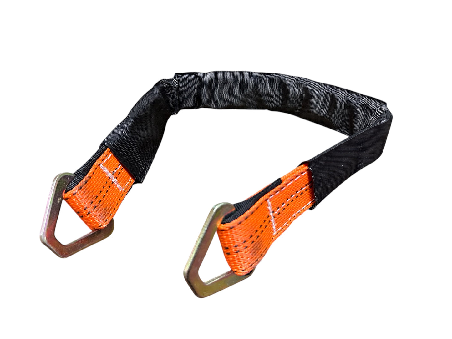 hooks and straps 2"x36" Triple Ply Magnetic Axle strap built from heavy duty polyester webbing. wraps around axles or other secure anchor points, providing maximum stability while protecting your cargo. Built-In magnets allow for easy placement and secure attachment, keeping the strap in place during setup for a hassle free experience. Orange. Front view