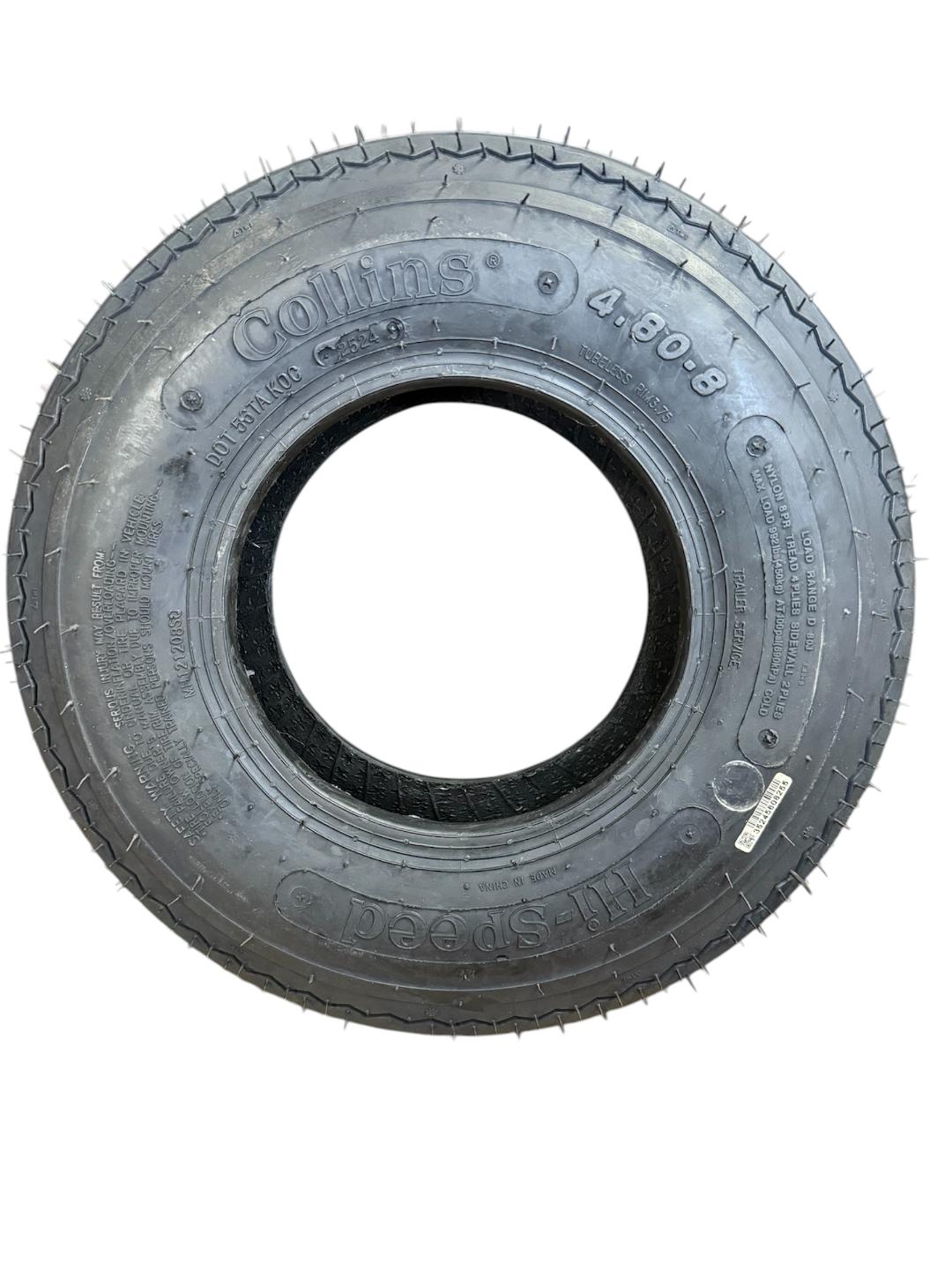 Collins Load Range D 4.80x8 - Dolly Tire Only. Front side