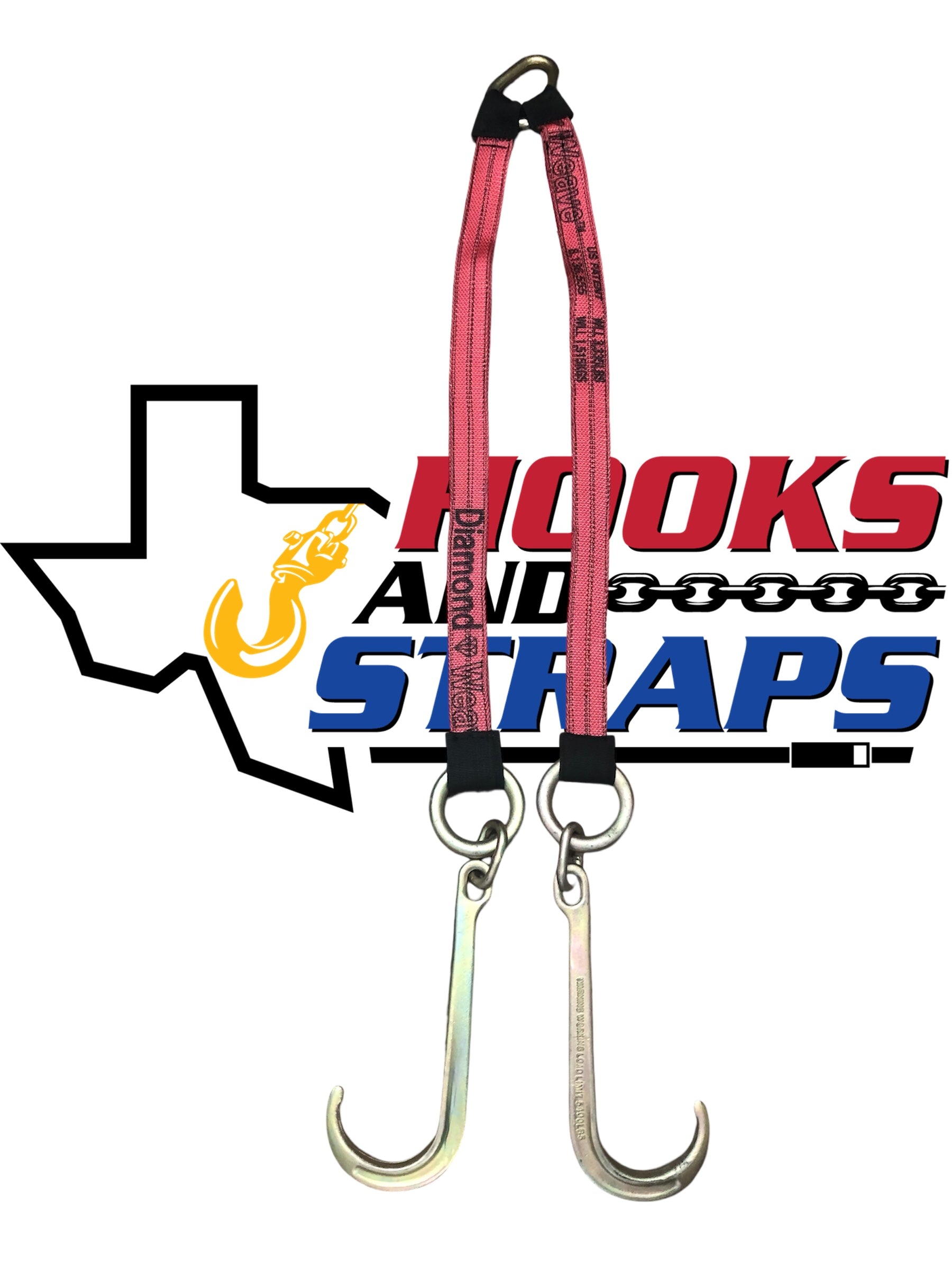36” V Strap Bridle With 15” J Hooks. Red. Diamond Weave. Top View. 