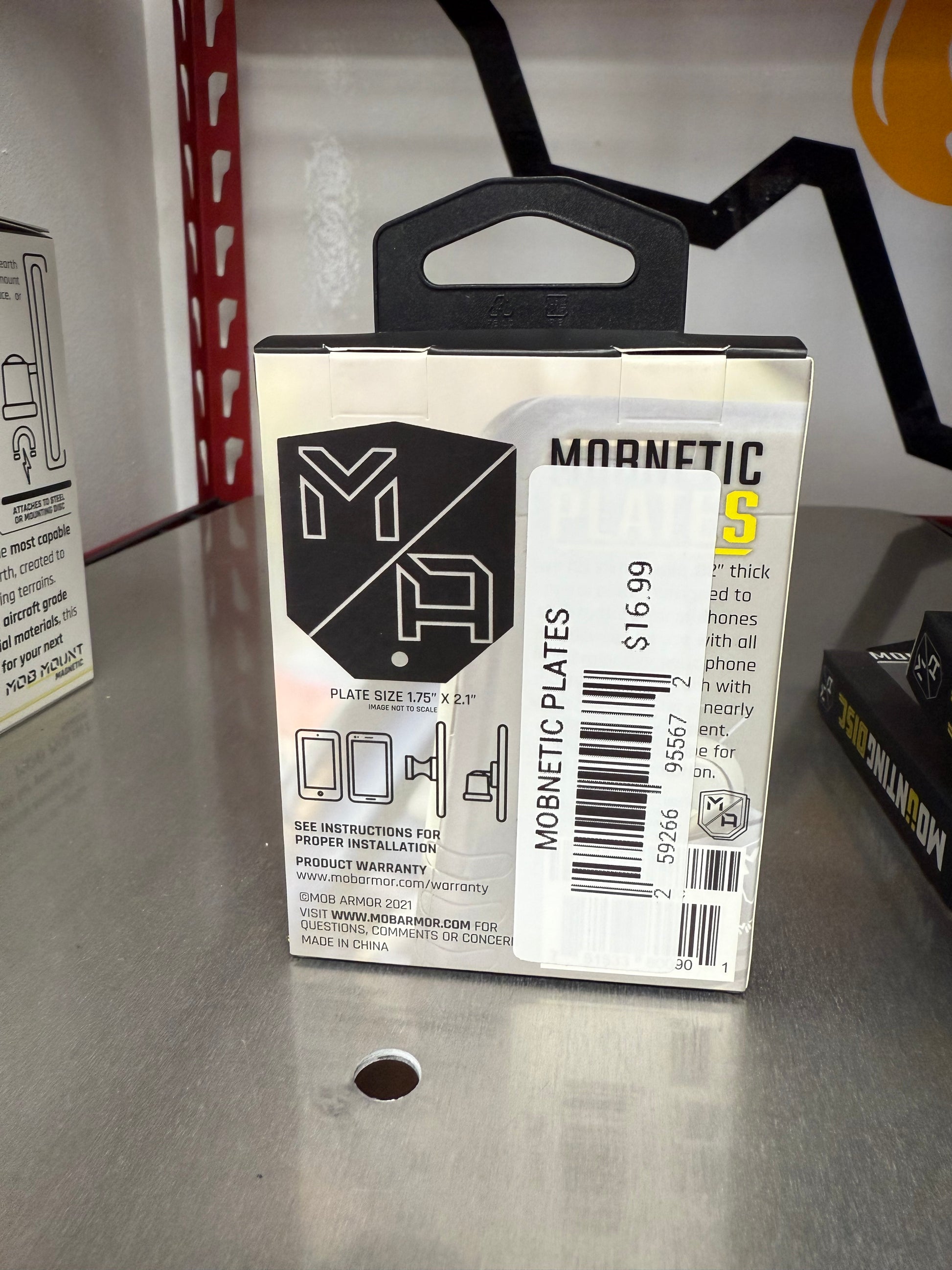 Expand your mounting options with the Mob Armor Mobnetic Plates. These steel replacement plates are designed to work with ant Mob Armor Mobnetic mount, allowing you to easily attach your device in multiple vehicles, toolboxes, or workstations. Perfect for drivers who use their mount across several setups.

NOTE: THIS PRODUCT INCLUDES 2 PLATES ONLY. MOBNETIC MOUNT SOLD SEPERATLEY. BACK VIEW OF PACKAGING
