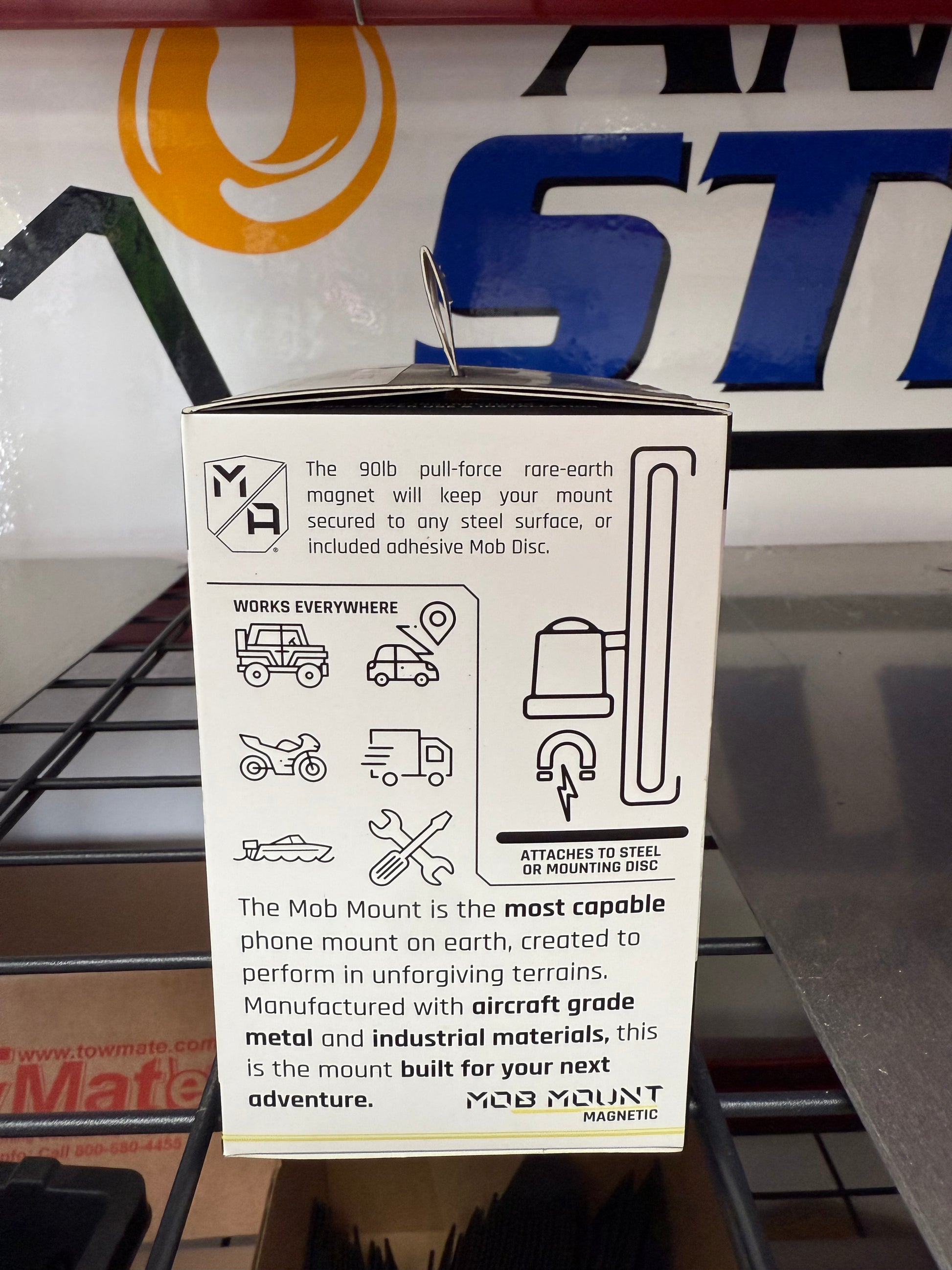 Keep your phone secure in any environment with the Mob Armor Mob Mount Magnetic (LARGE). Built for strength and reliability, this rugged mount uses a powerful rare-earth magnet to keep your phone locked in place- weather you're towing, hauling, or hitting the trails. RIGHT SIDE VIEW OF PACKAGING