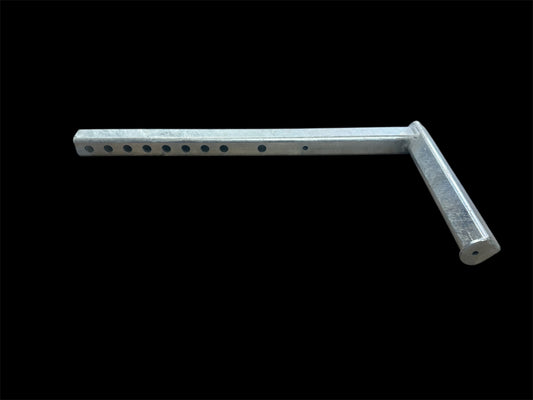 This L Arm Fits both sides of the wheel lift on Jerr-Dan, Century, Holmes, Champion and Vulcan Car Carriers. This adjustable L-Arm slides into the outer crosstube for secure tire rest. Right side
